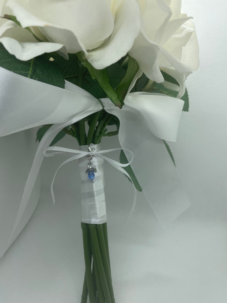 Angel Bridal Bouquet Charm. Something Blue. Bouquet Accessory, Wedding Keepsake. image 5