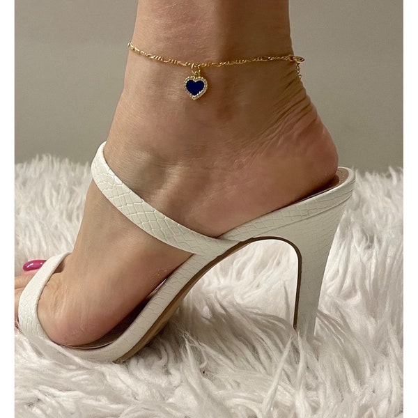 Something Blue for Bride Rhinestone Heart Anklet, Gold Filled Ankle Bracelet, Something Blue Anklet, Bridal Anklet, Bridal Wedding Party