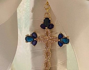 Broche Croix Bleue Pour Bouquet De Mariée – Élégant Accessoire De Mariage Chrétien En Cadeau Pour Maman, Sœur Ou Amie
