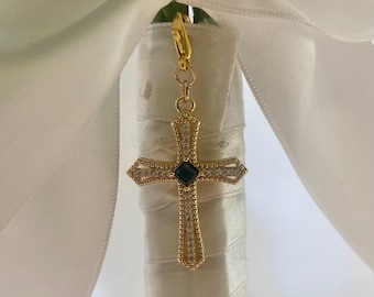 Something Blue Bouquet Charm - Gold Cross Charm - Wedding Charm - Cross Bouquet Charm - Something Blue Bridal Charm - Cross Bridal Charm