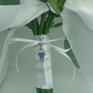 Angel Bridal Bouquet Charm. Something Blue. Bouquet Accessory, Wedding Keepsake. image 2