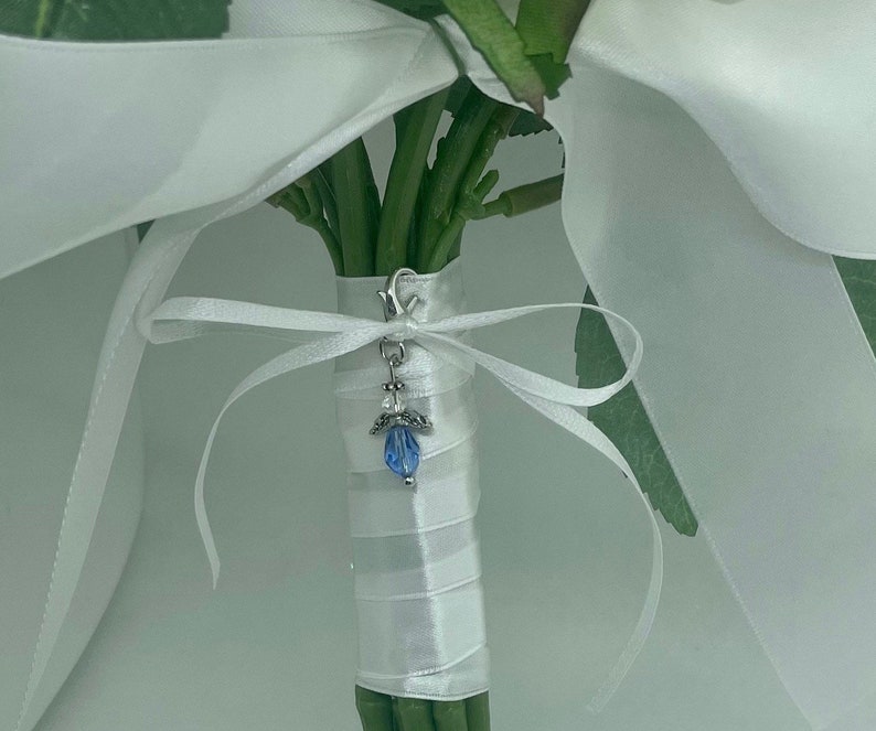 Angel Bridal Bouquet Charm. Something Blue. Bouquet Accessory, Wedding Keepsake. image 2