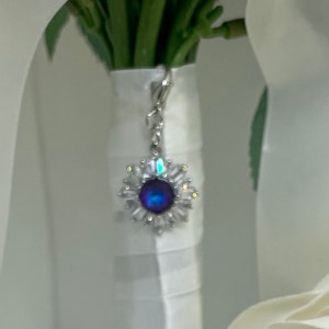 Bridal Bouquet Charm. Something Blue with  Crystal Bouquet Charm. Bouquet Accessory, Wedding Keepsake. Garter Charm