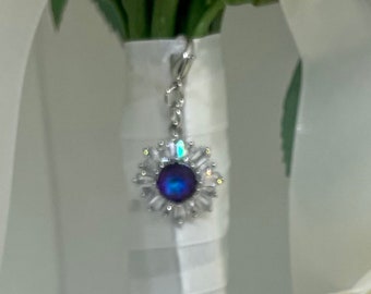 Bridal Bouquet Charm. Something Blue with  Crystal Bouquet Charm. Bouquet Accessory, Wedding Keepsake. Garter Charm