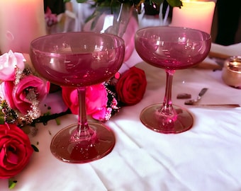 Pink Champagne Coupe Glasses: The Perfect Addition to Your Valentine's Day Celebration. Set of Two