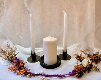 Black Unity Candle Holders. 2 Taper and 1 Pillar Candle Holders. Church Wedding Ceremony.