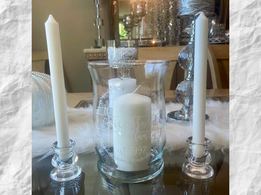 Glass Unity Candle Holder Set. Name & Est. Set of Three. Vinyl Etsy