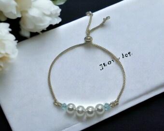 Something Blue Bridal Bracelet,Swarovski Pearl Adjustable Bracelet. Bridal Gift, Bridesmaid & Flower Girl Gift, Wedding, Bridal Jewelry