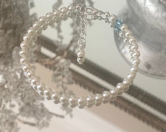 Bridal Bracelet-Something Blue Swarovski Pearl Bracelet-Pearl Bridal Bracelet-Something Blue Jewelry-Bridal Engagement Gift