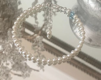 Etwas Blaues Braut Armband – Swarovski Perle & Kristall, Silberschmuck