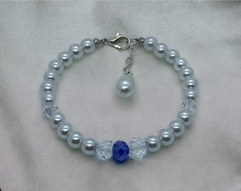 Something Blue Bridal Bracelet. Swarovski Pearl and Crystal Bracelet, Bride’s Gift, Bridesmaid Gift, Flower Girl Gift, Wedding Bridal Gift