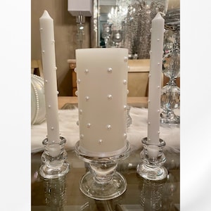 Wedding Unity Candle - Satin Ribbon Candle - Long Burn Candle - White Unity Candle - Luxurious Candle - Wedding Candle Stand