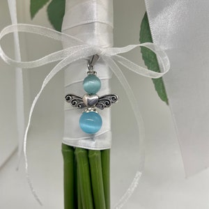Angel Bridal Bouquet Charm - Blue Wedding Charm - Custom Wedding Charm - Bride Keepsake Charm - Personalized Bride - Heirloom Bridal Charm