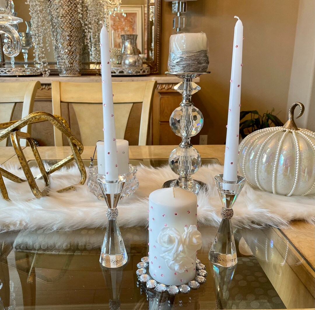 Unity Candle Set for Wedding Ceremony. White Candles With Pink