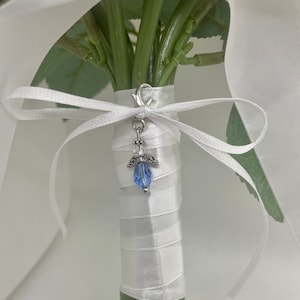 Angel Bridal Bouquet Charm. Something Blue. Bouquet Accessory, Wedding Keepsake. image 1