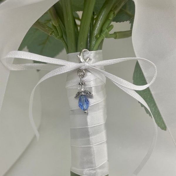 Angel Bridal Bouquet Charm. Something Blue. Bouquet Accessory, Wedding Keepsake.