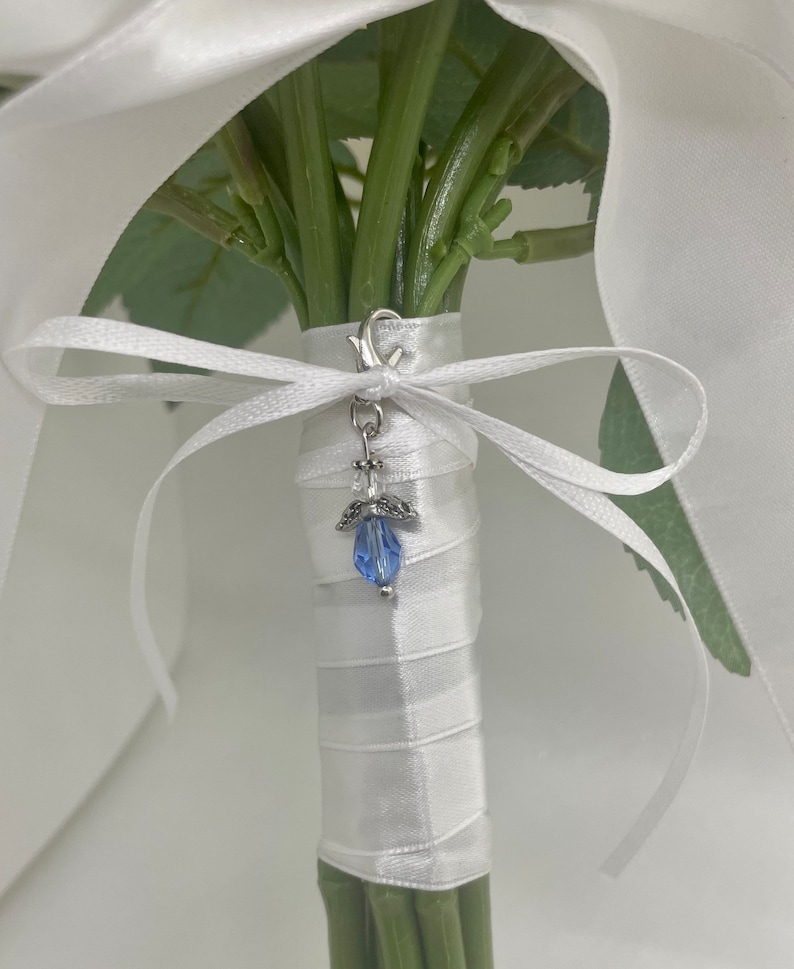 Angel Bridal Bouquet Charm. Something Blue. Bouquet Accessory, Wedding Keepsake. image 1