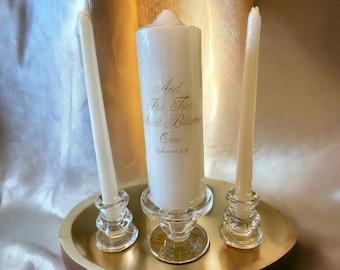 Unity candle set for wedding ceremony.  White candles. Religious candles. Set of 3 candles.