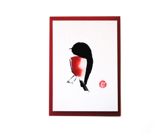 Chan Ink Painting 'Robin' Art Card