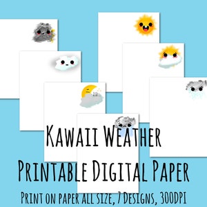 Printable Kawaii Weather Emoji No Grid Letter Paper and Notepad Set | Digital Download Planner Paper | Print on All Sizes | 7 Designs
