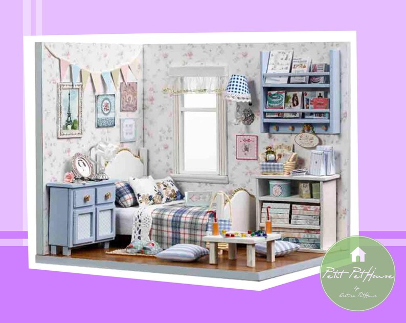 1 24 Scale Diy Miniature Bedroom Kit With Dust Cover Free Shipping