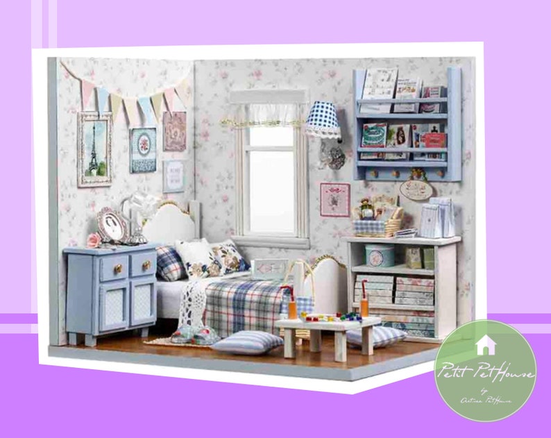 1 24 Scale Diy Miniature Bedroom Kit With Dust Cover Free Shipping