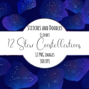 12 Star Constellations Watercolour Clipart, zodiac constellations clip art, astrology, Horoscope clipart, celestial clipart