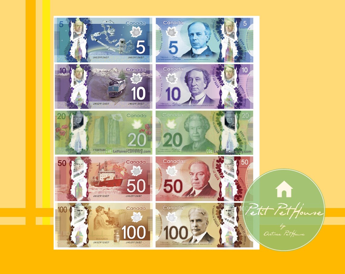 Printable 1:6 Miniature Scale Canadian Dollar Banknote Bills | Etsy