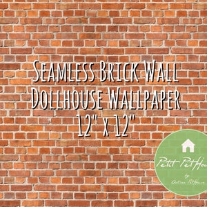 Printable Seamless Red Brick Wall Dollhouse Wallpaper - 12" x 12" Instant Download Digital Paper for Miniature Dollhouse Use