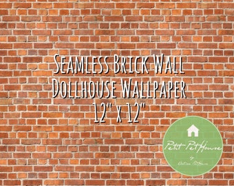 Printable Seamless Red Brick Wall Dollhouse Wallpaper - 12" x 12" Instant Download Digital Paper for Miniature Dollhouse Use