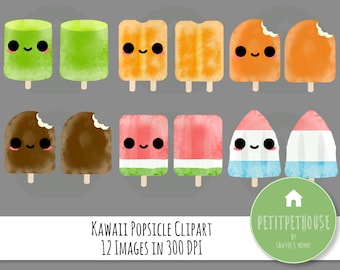 Instant Download: HD Kawaii Popsicle Clipart, Freeze Pop, Cute Graphics Clip Art, for Kids Scrapbook - 12 Digital 300 DPI PNG Images