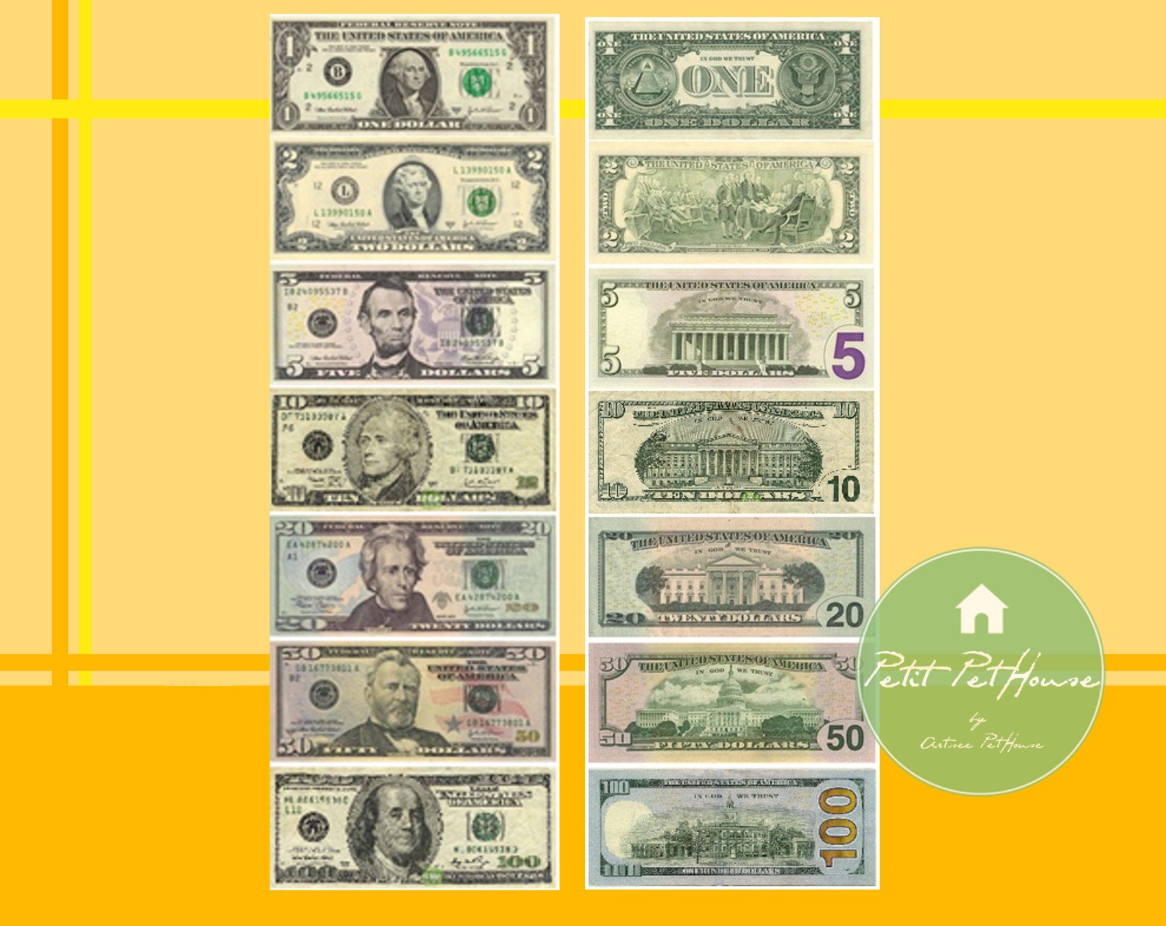 printable 16 miniature scale american dollar banknote