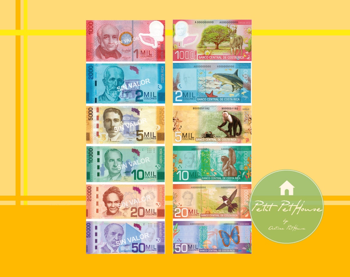 printable 16 miniature scale costa rican colon money banknote etsy