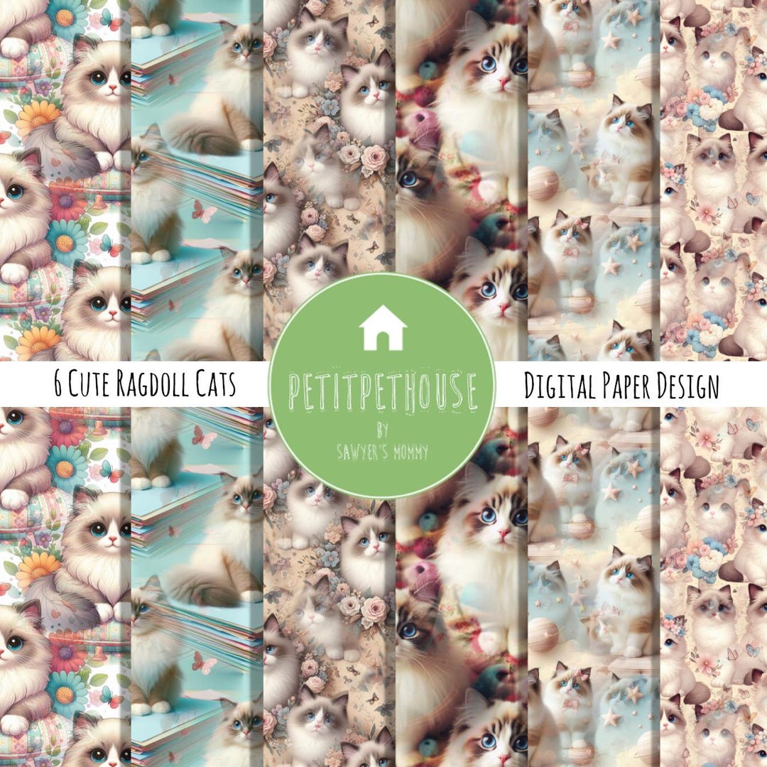 6 Ragdoll Cats Repeating Digital Pattern Scrapbook Paper, Digital ...