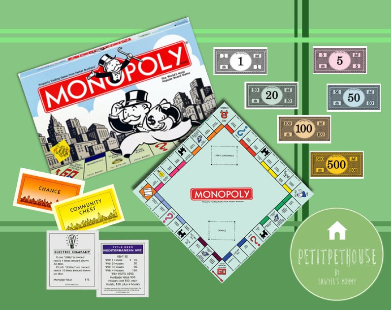printable 110 miniature scale monopoly board game set