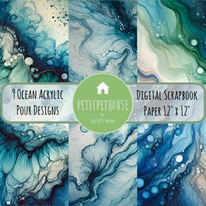 9 Digital Paper, Ocean Background, Deep Ocean Pour, Water Theme Print ...