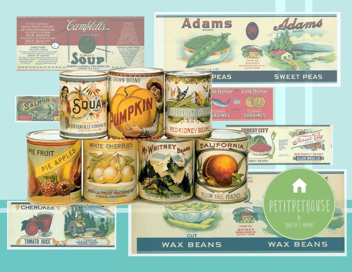 Printable 1:12 Miniature Vintage Canned Food 34 Pieces for - Etsy