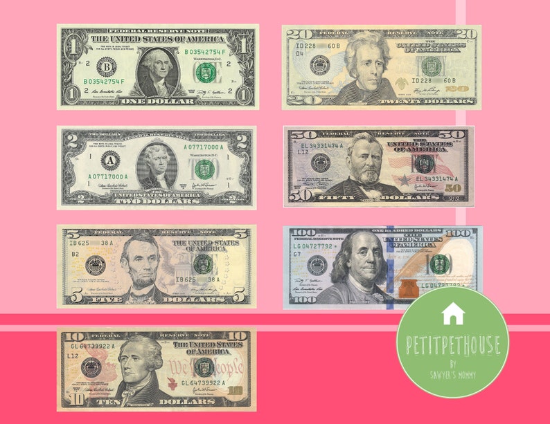Printable 1:3 Miniature American USD Money Bills Double Sided | Etsy