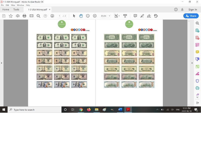 Printable 1:3 Miniature American USD Money Bills Double Sided | Etsy