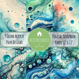 9 Digital Paper, Ocean Background, Deep Ocean Pour, Water Theme Print ...