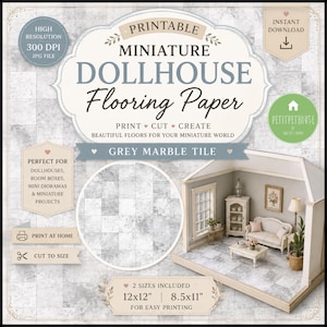Dollhouse Flooring Printable Tile | Miniature Floor Pattern 1:12 Scale | DIY Dollhouse Decor PDF | Instant Download Wallpaper Tiles