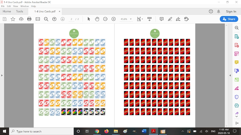 printable 14 miniature scale uno card game 108 cards