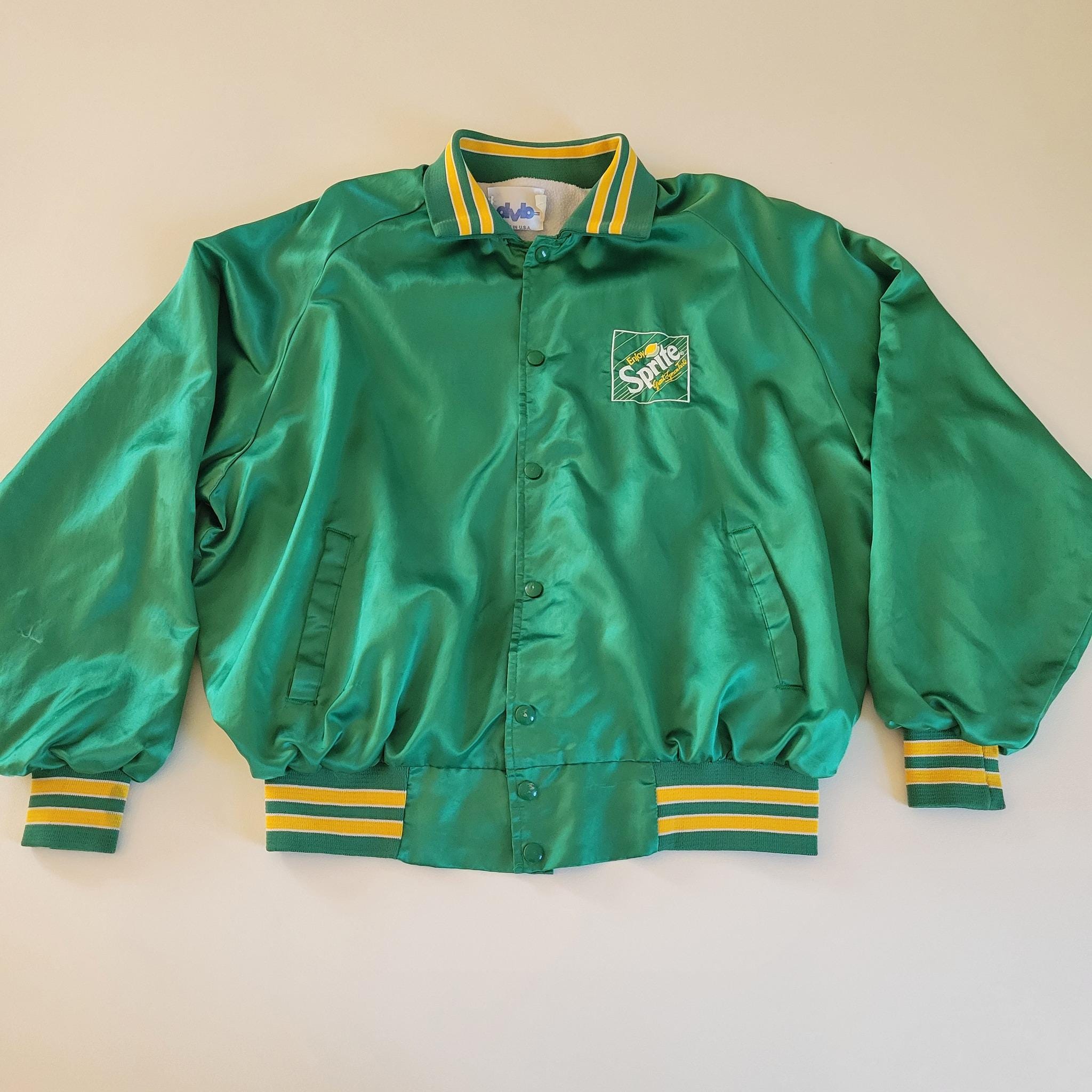 RARE Vtg 80s Sprite Green Nylon Bomber Jacket With Retired Logo
