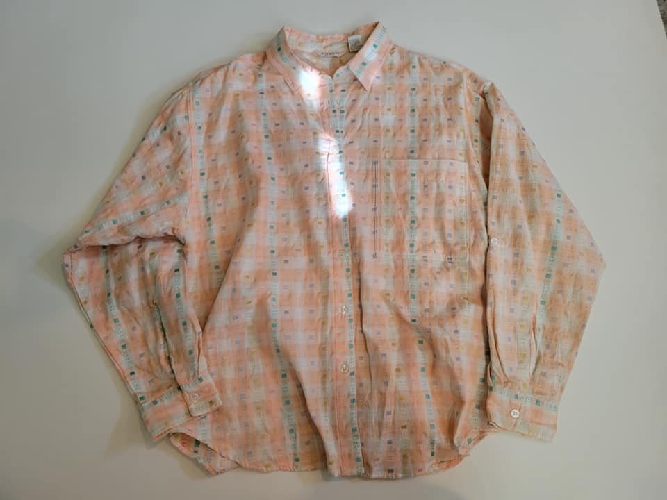 Vintage Deadstock Gitano Long Sleeve Plaid Shirt Peach Pale Orange Size M NWT