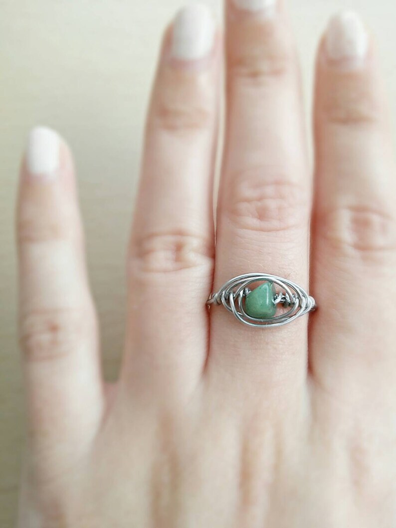 Pink stone boho ringaventurine green stone ringboho pink ringwire wrapped ringboho wire ringhippie ringhippie wire ringadjustable