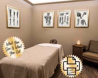 Láminas artísticas de anatomía muscular: Pósteres rústicos en negro y tostado (descarga digital)