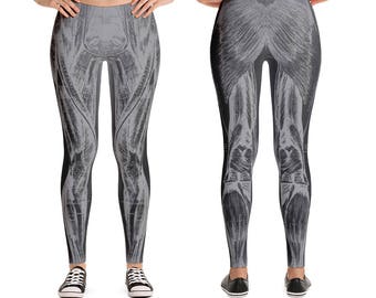 Leggings vintage con anatomía muscular de las piernas: pantalones de yoga fitness