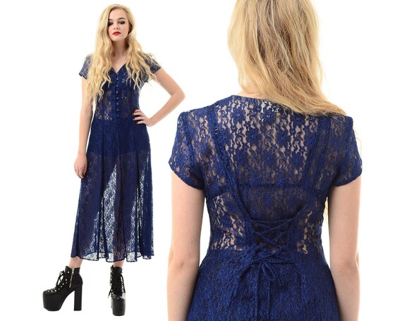 Vintage 80s 90s Sheer LACE Goth Floral Witchy CORS