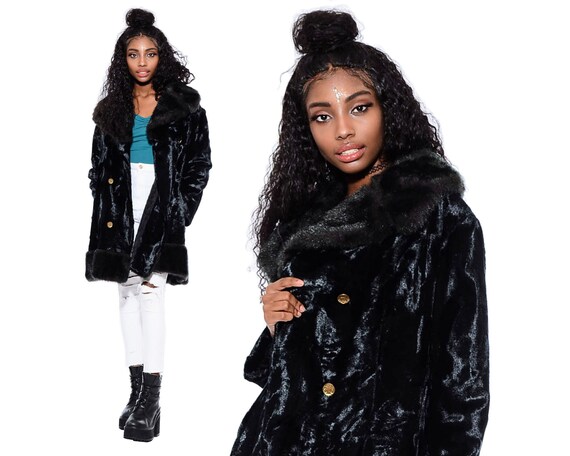 Vintage 60s Velvet Faux Fur PLUSH COLLAR Military