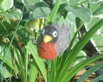 Robin Needle Felt, Needle Felted Bird, Miniature Robin, Bouquet Embellishment, Bridal Bouquet Decoration, Floral Stem, Floral Decoration